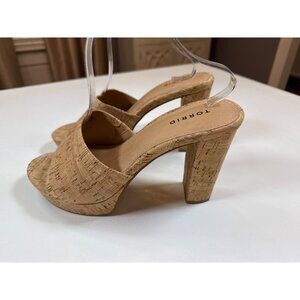 Torrid Womens Cork Block Heel Sandals Size 11WW Open Toe Slip-On